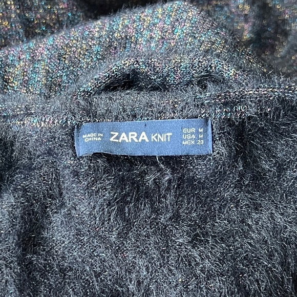 NEW ZARA Woman Midi Black Metallic Fuzzy Knit Cozy Sweater Dress Medium - Picture 12 of 14